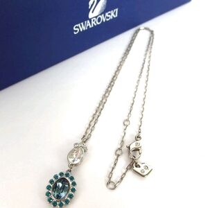Swarovski Teal & Clear Crystal Necklace In Box